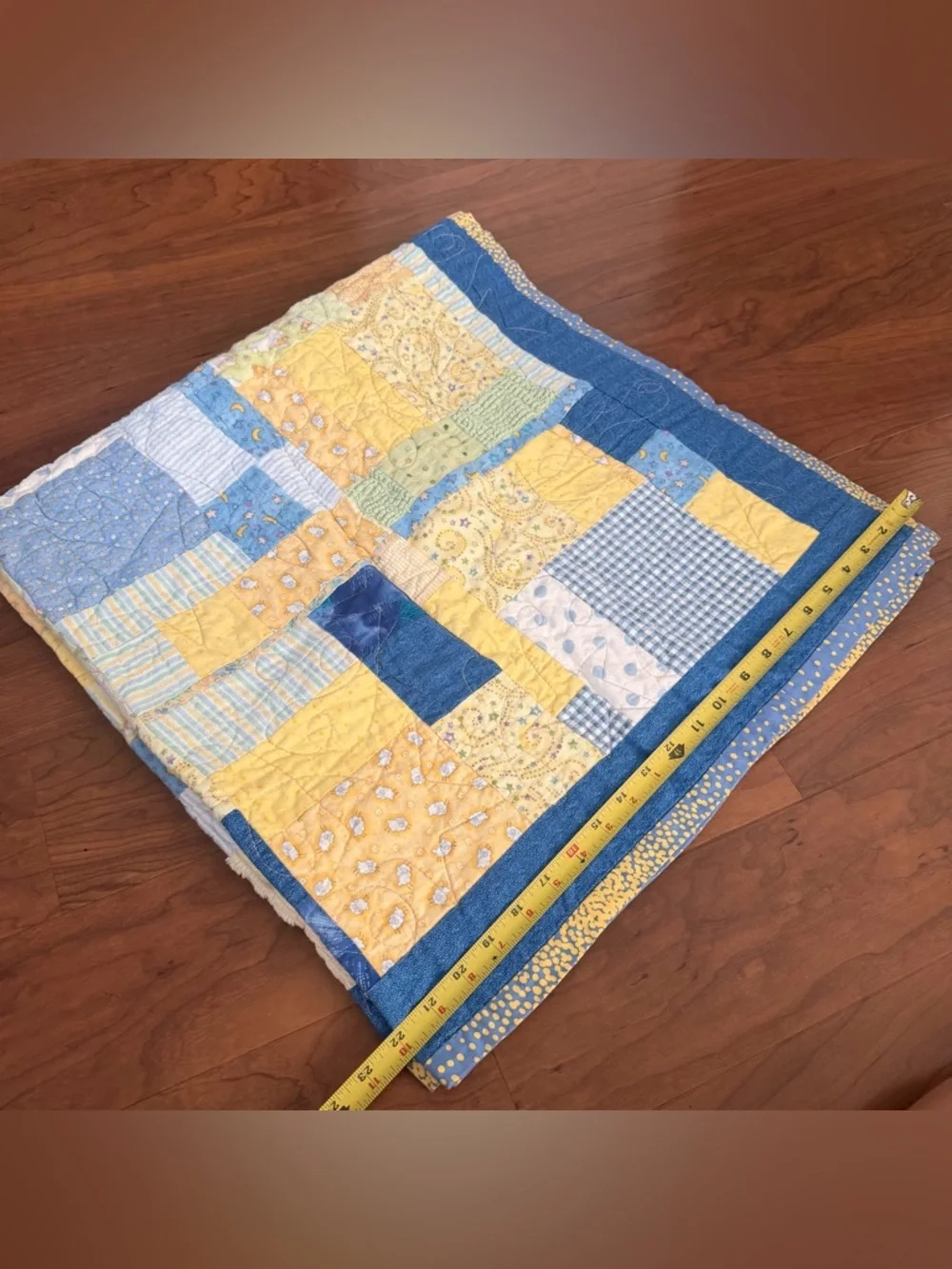 Handmade Patchwork Brick Throw Quilt Patch Yellow Blue Green Farm Animals 44x44